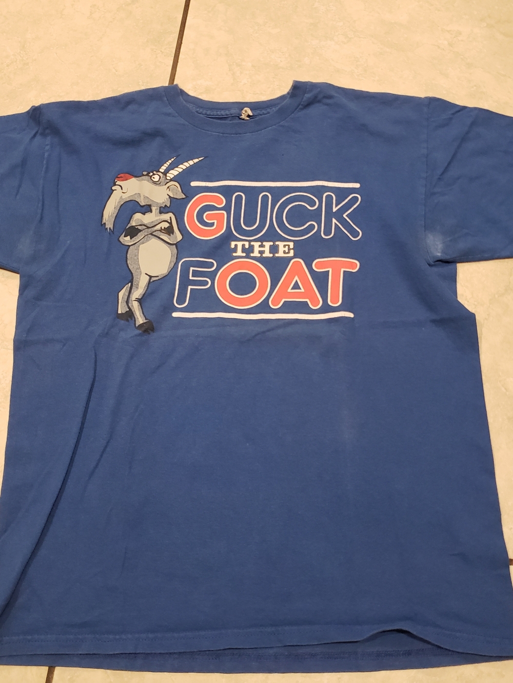 Alstyle Blue Graphic Tee "Guck the Foat" with Goat Cartoon